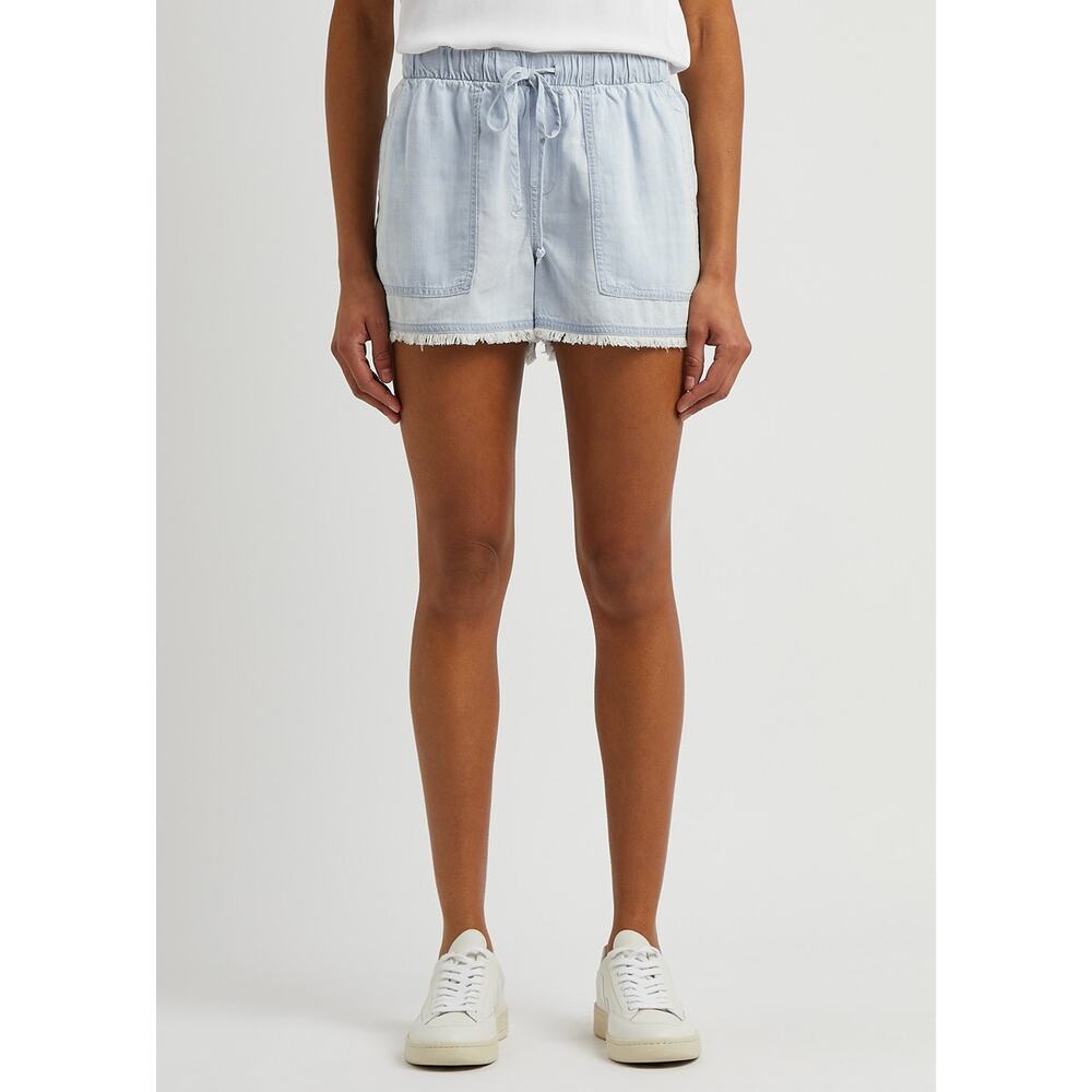 Bella Dahl Frayed Hem Chambray Shorts Blue Light Wash Drawstring Pocket Size S